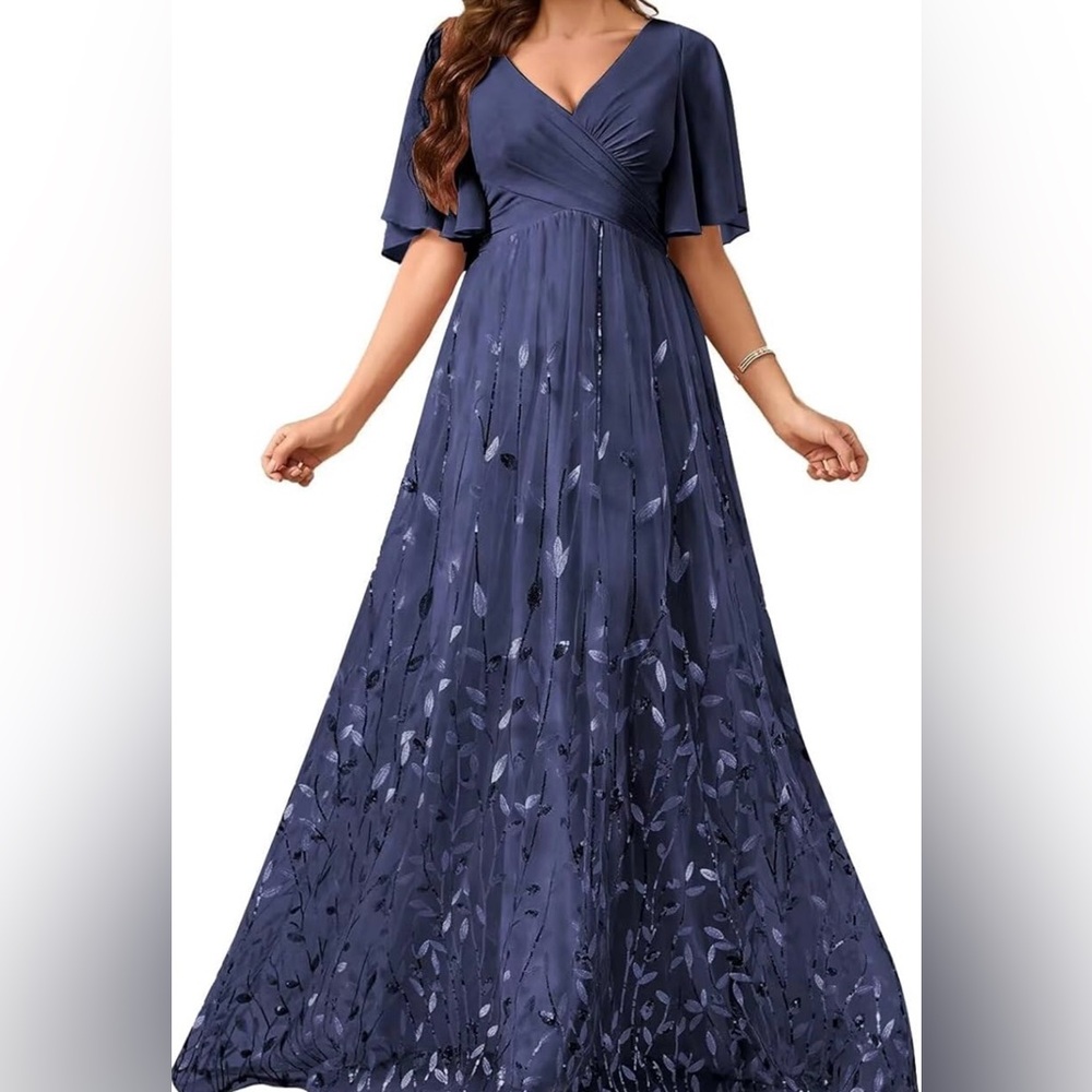 Elegant Navy Blue Evening Gown Size 14 NWOT